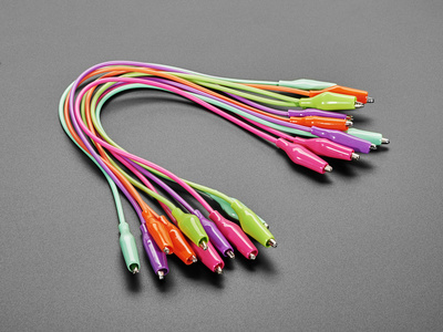 multicolored alligator clicps from Adafruit